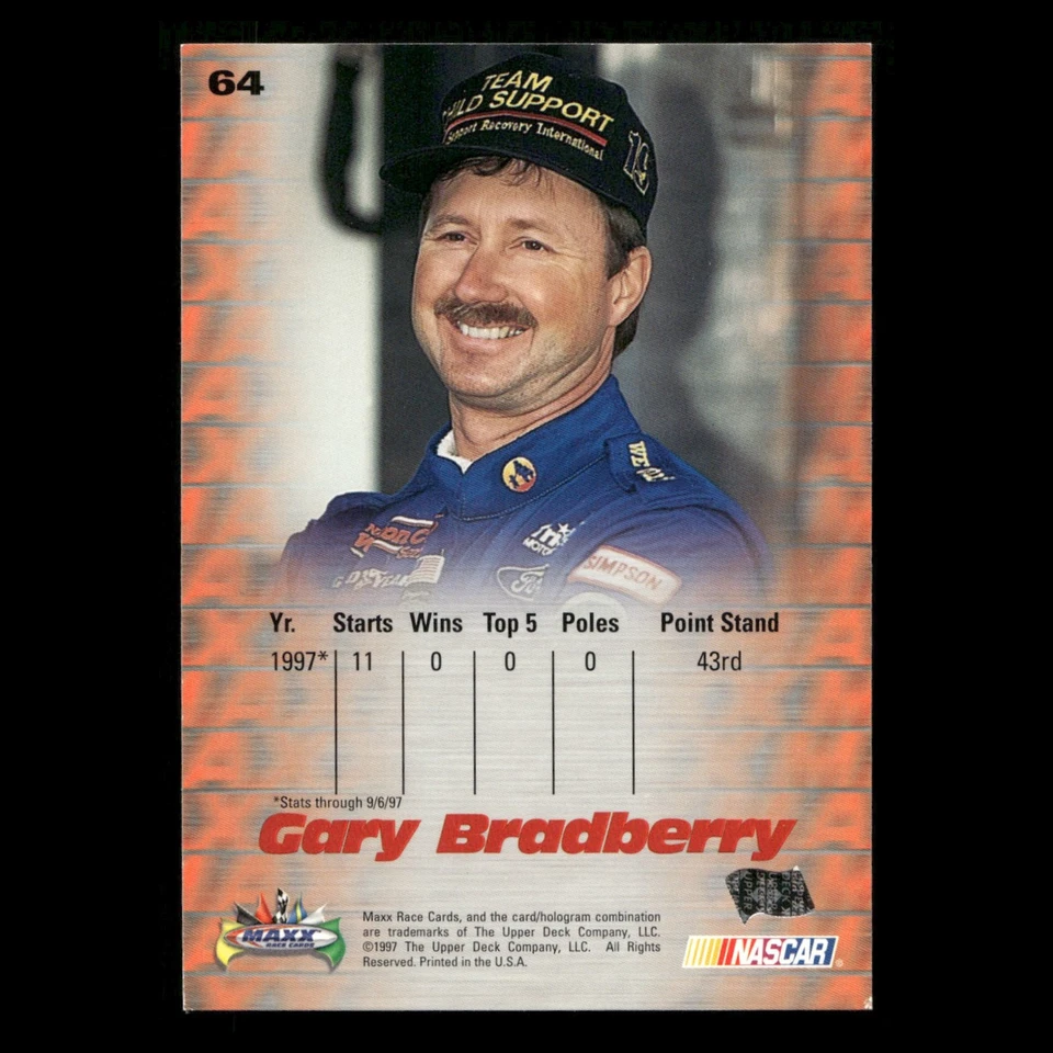 Gary Bradberrys Car #64 1997 Maxx Tri-Star Motorsports Racing Card NM - Image 2 of 3