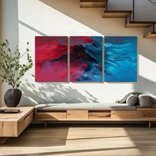 3pcs Modern Abstract Fantasy Red and Blue Wall Art Canvas Framed 50x70cm