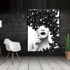 Canvas Painting Black White Butterfly Woman Wall Art Canvas Print Art Wall Mural