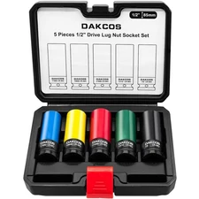 DAKCOS 1/2" Drive Impact Lug Nut Socket Set, 5PCS, 17 19 21MM & 13/16 7/8INCH