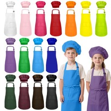 Kids Apron and Chef Hat Set, 30 Pieces Boys Girls Kids Apron with 2 Pockets A...