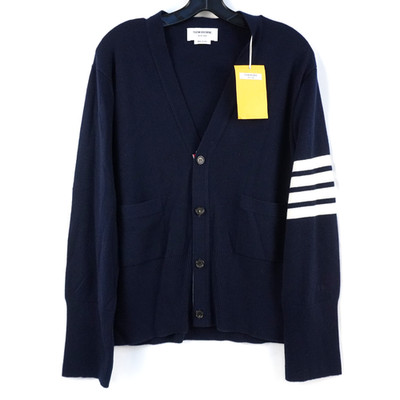 Thom Browne MTO Classic 4-BAR V-Neck Cashmere Cardigan In Navy - Men's Size 7