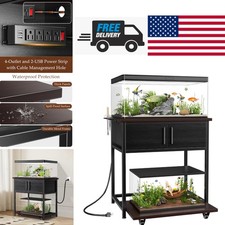 20-29 Gallon Aquarium Stand with Slide-Out Shelf and Storage Cabinet Dark Brown