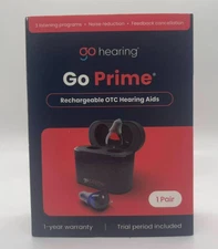 Go Hearing - Go Prime Rechargeable OTC Hearing Aids w/ Charging Case NEW