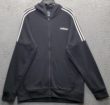 Adidas French Terry Full Zip Hoodie Men L Black White Stripes Climalite Full Zip