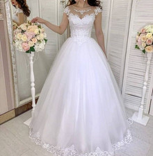 Illusion Cap Sleeve Lace Tulle Ball Gown Wedding Dress A Line Bridal Gown