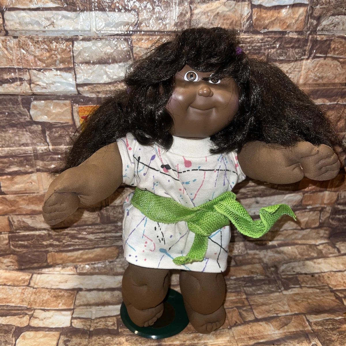 Vintage Cabbage Patch Kids Fille Poupée Long Blond Cheveux Tresses Vert