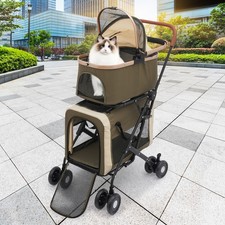 Double Dog Stroller, Foldable 3-in-1 Cat Stroller with 2 Detachable Carriers,...