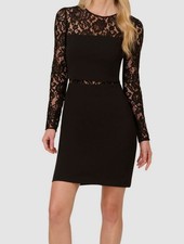 Adrianna Papell Women's Black Knit Crepe Lace-Trim Mini Dress Size 4