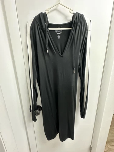 Abito donna MICHAEL KORS manica lunga maniche a righe con cappuccio nero taglia large