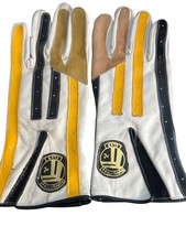 Vintage Supporters Club Leather Gloves White Black Yellow Hook Loop Estate 11.5"