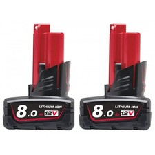 2X MILWAUKEE M12B6 12V 8Ah LI-ION Lithium-Ion RED LITHIUM Protection Batteries
