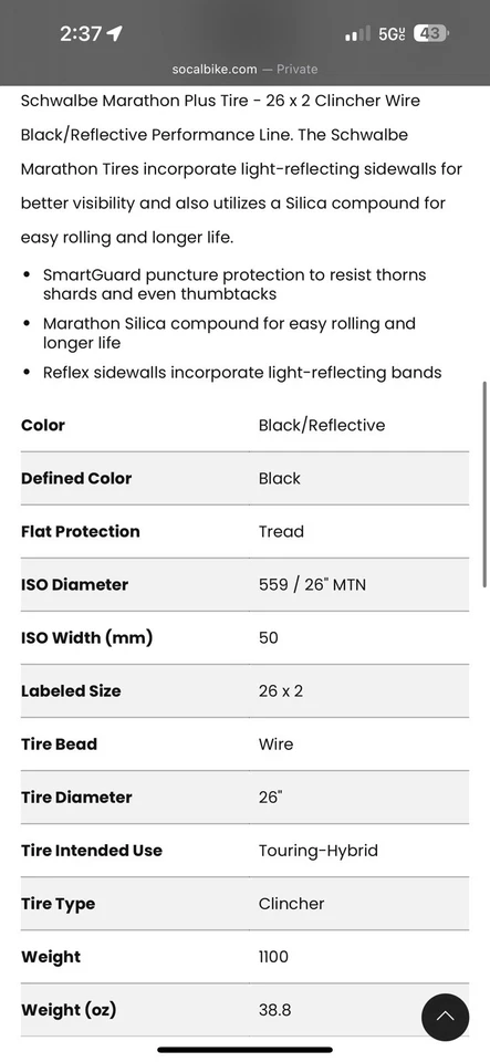 Paquete de 2 neumáticos de bicicleta Schwalbe Marathon Plus 26x 2.0 Foto 3 de 4