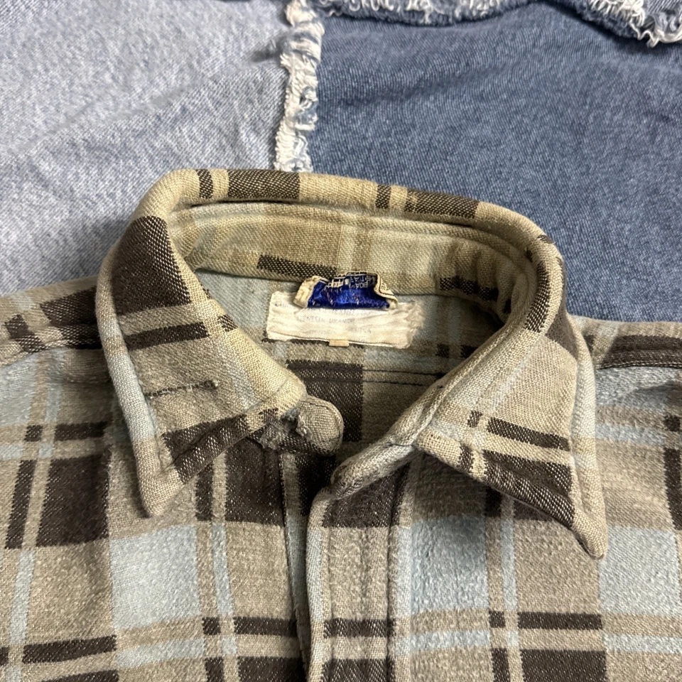 True Vintage Años 50/60 Champion 100% Algodón Franela Gruesa Hombre’s Grande Azul Gris Foto 3 de 4