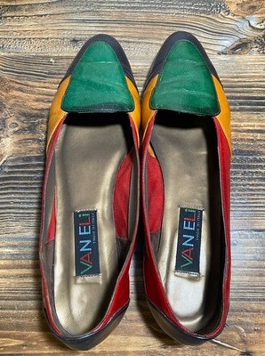 Vintage Vaneli Made In Italy Leather Flats Women s 9.5 Narrow Patchwork