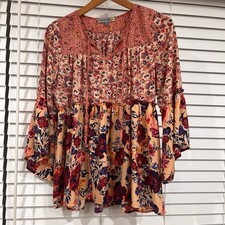 Figueroa  Flower Floral Boho Peasant Top Bell Sleeves Cottagecore Size Small