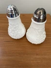 Beautiful Vintage Milk Glass Salt And Pepper Shakers With Floral Pattern