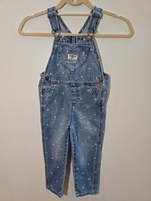 OshKosh B'Gosh Toddler Girls 3T Blue Denim Jean Heart Print Play Vestbak Overall