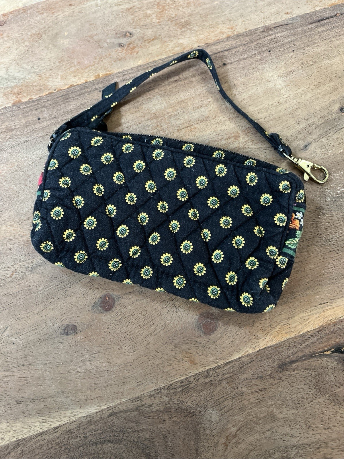 Vera Bradley Wallet Womens Quilted Black Sunflower Wristlet Vintage