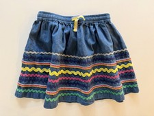 Girl s MINI BODEN Skirt w/ Appliqu Ribbon, Sequins, Chambray, Size 5/6 Yrs EUC