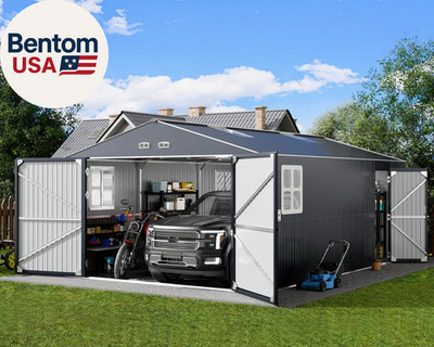 13X20X8.3 FT Metal Garage Shed with Base Floor Kit, Heavu-Duty Powder-Coated 18-