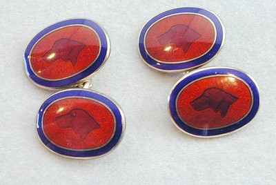 Incredible Links Of London Gilt Sterling Guilloche Enamel Dog Head Cuff Links Re
