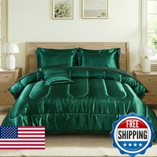 Bedding Dreamer Satin Comforter Set Full Size 8 Piece Blackish Green