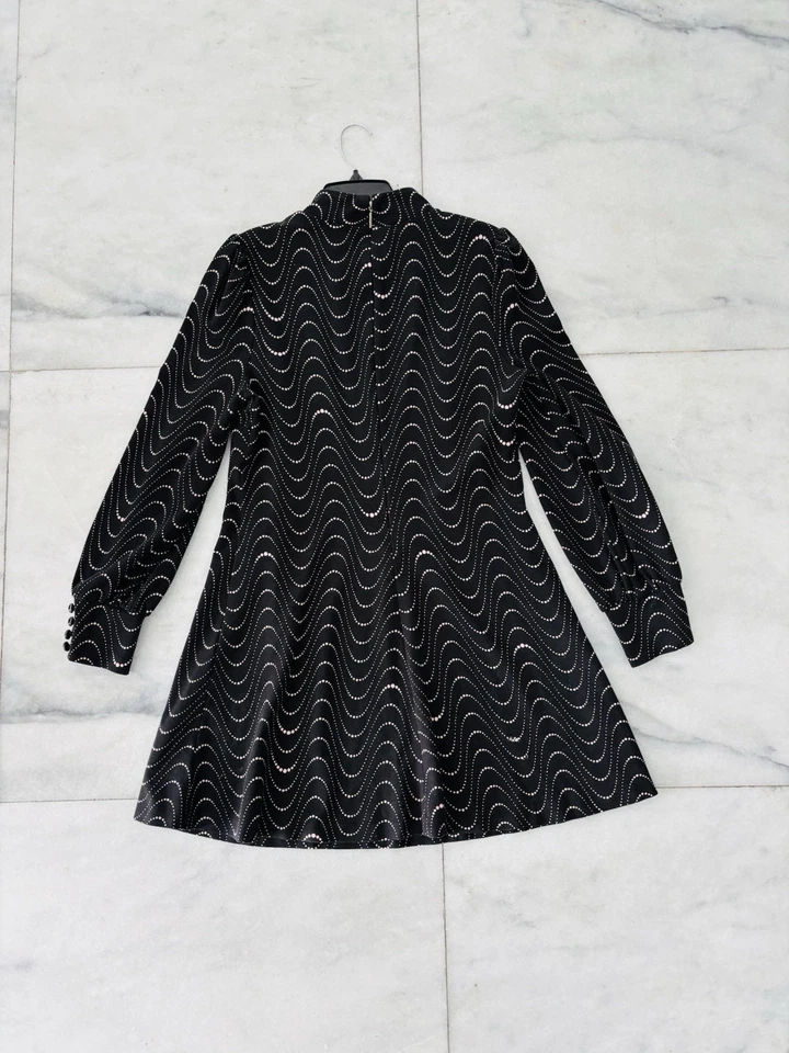 Vestido Ponte Kate Spade New York Punto Ondulado Negro Cuello Simulado Mujer XL Hippie Años 70 Foto 2 de 4