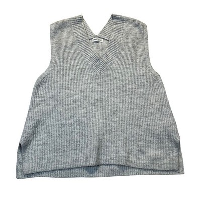 Cache Cache Sweater Vest Womens S Gray Ribbed Knit V-Neck Preppy Minimalist
