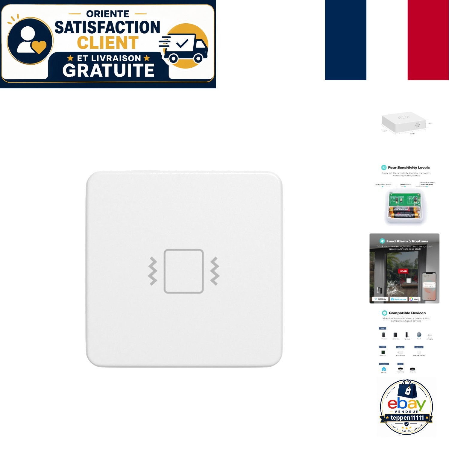 Alarme Vibration Zigbee Anti-Intrusion Capteur Fenêtre Sensible Ajustable