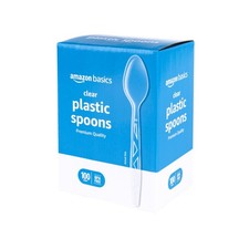 Amazon Basics Disposable Clear Plastic Spoons, Premium Large Pack,