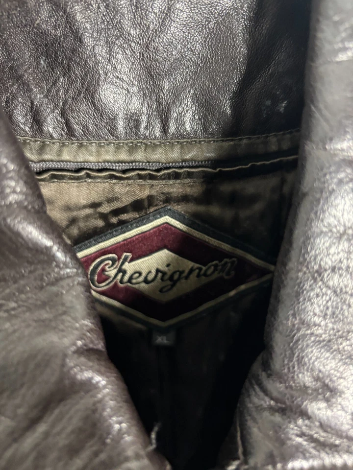Chaqueta de bombardero de cuero marrón Chevignon vintage para hombre XL Flight 4231 Foto 4 de 4