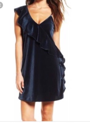 New 19 Cooper Women s XS Navy Velvet Ruffled Dress Cocktail Flirty Slip-on Mini