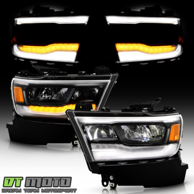 For 2019-2023 Dodge RAM 1500 Black Bezel FULL LED w/DRL Reflector