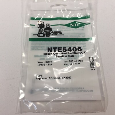 (1) NTE5406 Silicon Controlled Rectifier (SCR) 0.8 Amp Sensitive Gate, TO92
