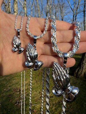 Praying Hands Religious Pendant Plain 925 Sterling Silver Necklace