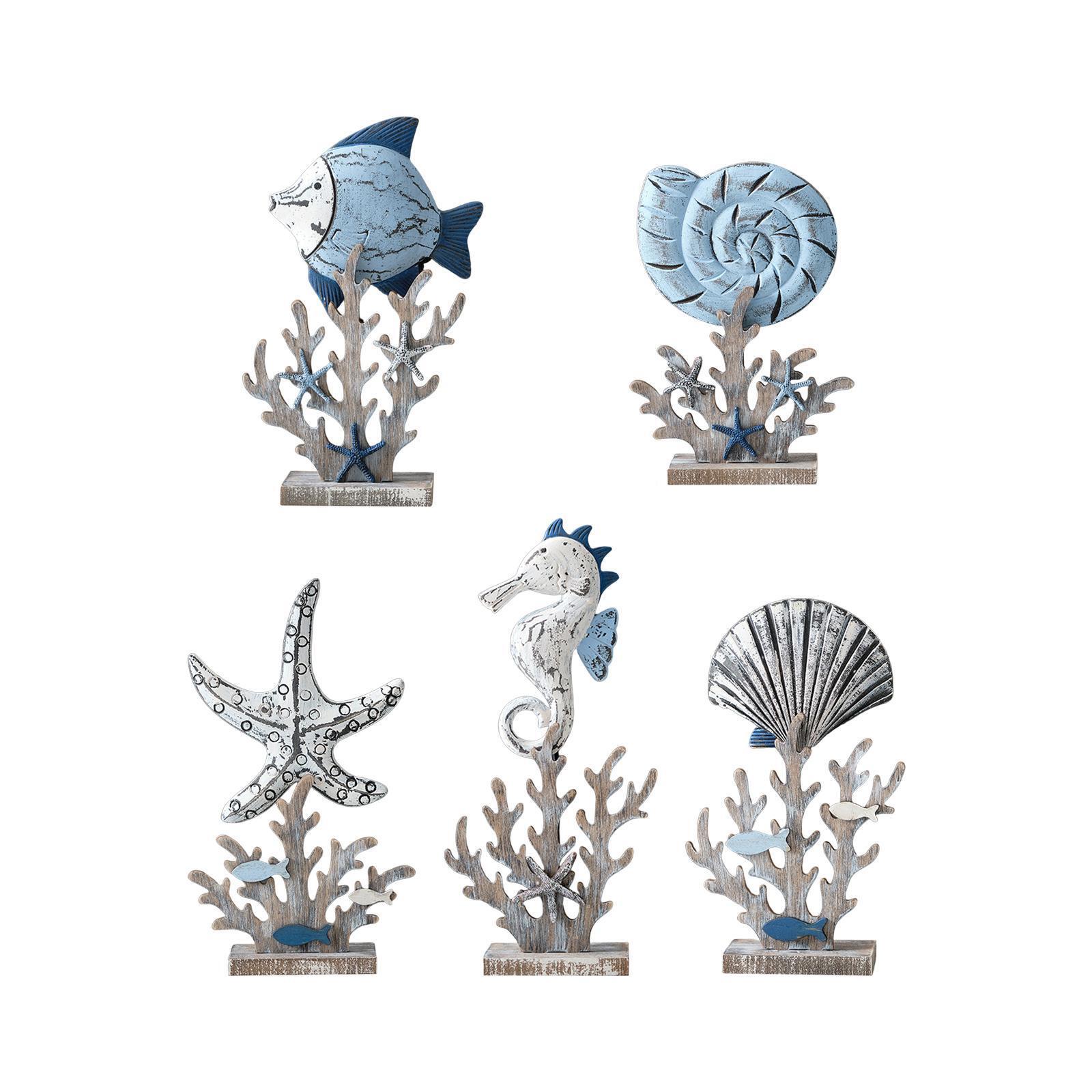 Figurine Animal Fish Wood Multicolor Small Modern Carved Free Stand Home Decor