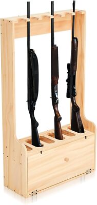 Gun Rack with Storage Wood Gun Storage Display Solid Pine Standing Rifle Shotgun