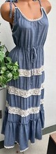 VTG Boho Crochet Maxi Dress Ethnic Guatemala Lace Tiered Sundress