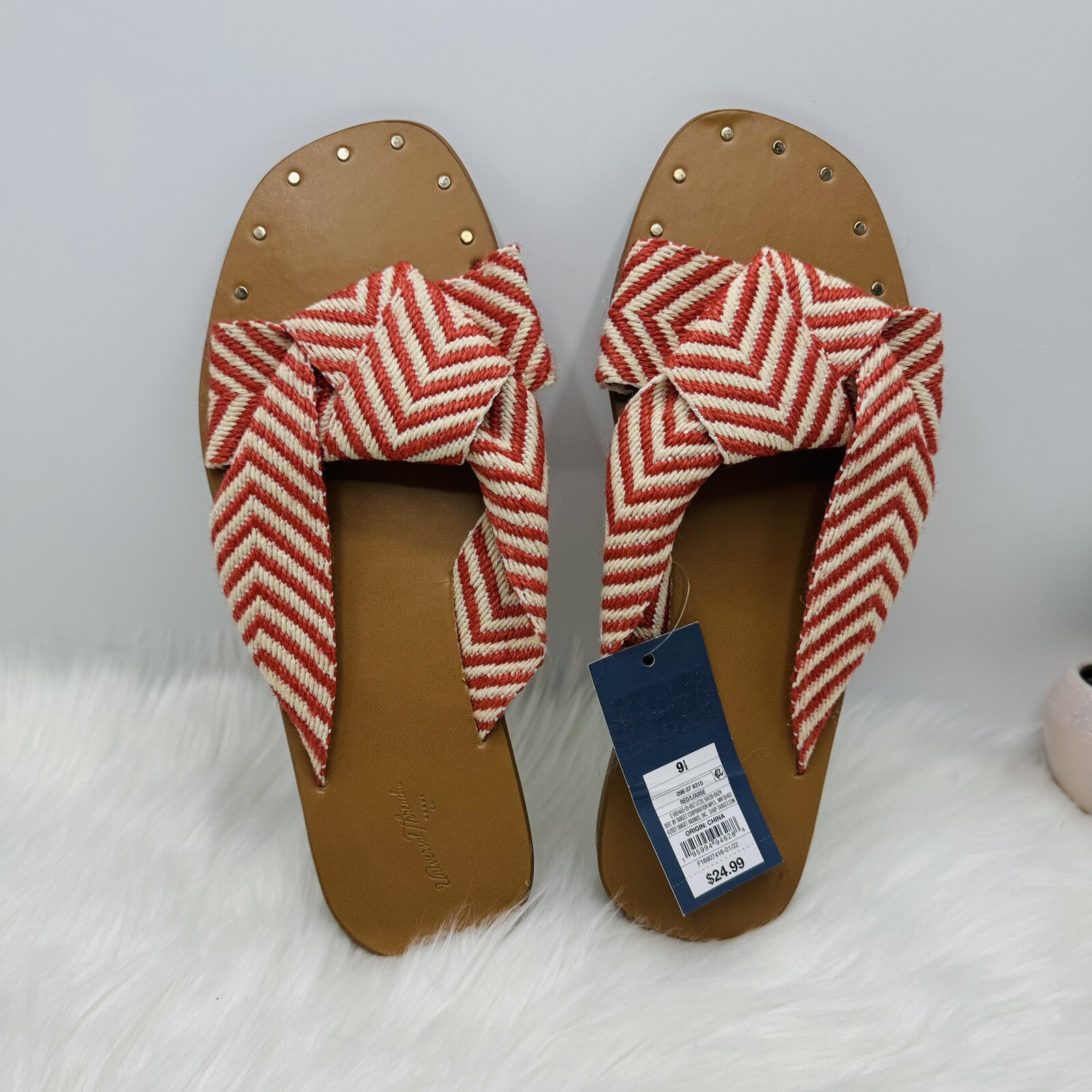 APL Sandali donna nuovi con etichette stampa Louise Chevron annodati slide filo universale rosso