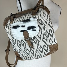 Myra Boho Backpack Purse Leather Tapestry Fur/hair Cotton Leather