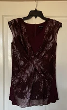 H By Halston Printed Drape Front Sleeveless Top Wine Reg 2 A280150