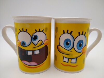 2 SPONGE BOB SQUARE PANTS COFFEE CUPS/MUGS 2011 VIACOM 4'' TALL
