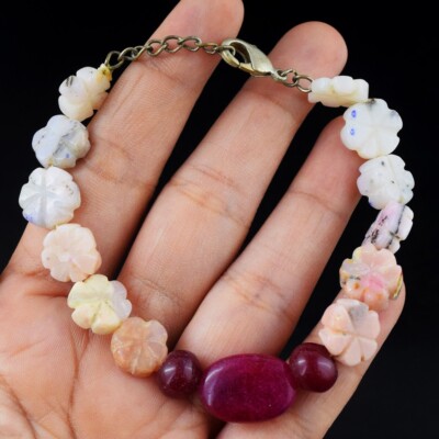 Rosa Rubin & Rosa Australischer Opal 90. Elegantes Perlenarmband 00 kt VK 05 E571