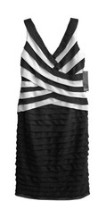 Adrianna Papell Black White Stripe Colorblock Shutter Pleated Sleeveless Dress 6