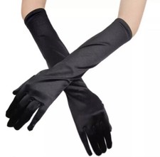 New Long Black Satin Gloves