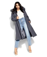 Bnwt New City Chic Womens Ladies Miss Mysterious Coat Slate Plus Size L/20