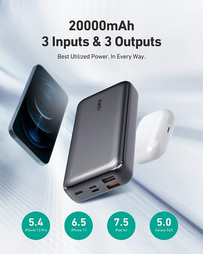 AUKEY USB C Power Bank 20000mAh, Portable Charger Large-Capacity with 3 Outputs - Picture 2 of 9