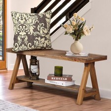 43" Farmhouse Wood Bench Long Rustic Indoor Storage Bench For Entryway Living Ro