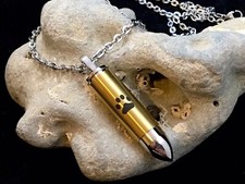 Mens Bullet Cremation Necklace Pendant Urn 4 Ashes LARGE VIAL Pet Paw Print Dog